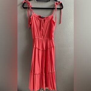 Blue B flowy pink ruffle details lace up shoulder straps midi dress. Size Small